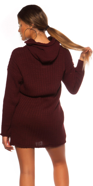 XXL knit minidress with hoodie Bordeaux